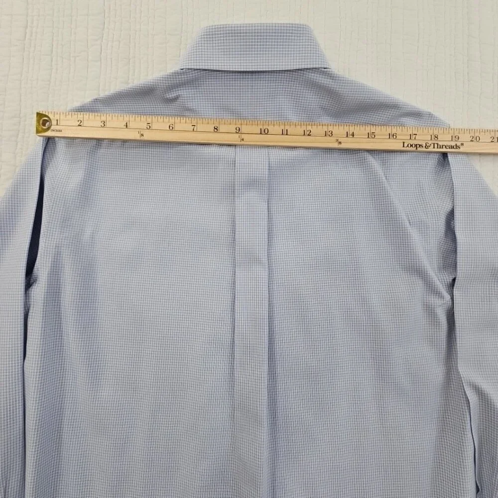 Roundtree & Yorke Shirt‎ Men's 15 1/2 - 35 Blue Check Cotton Pinpoint Non-Iron
